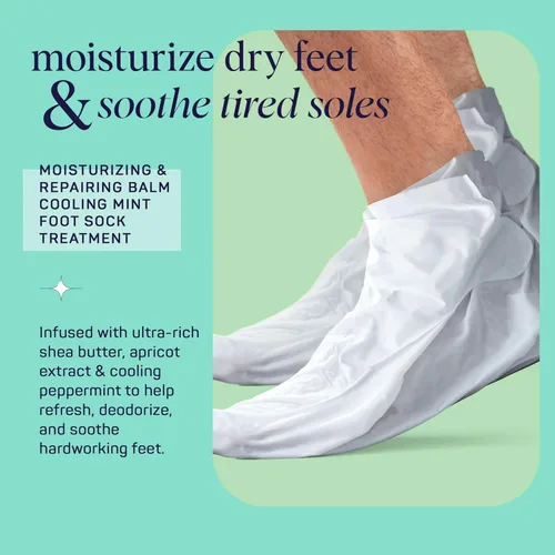 Vista 3 de Spa Life - Juego de calcetines hidratantes y bálsamo reparador de pies de menta refrescante para hombre, máscara hidratante revitalizante