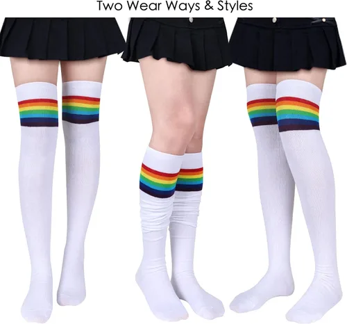 Vista 9 de Womens Thigh High Socks Argyle Girls Novelty Cotton Over the Knee High Socks Funny Crazy Long Stockings Cosplay Leg Warmers