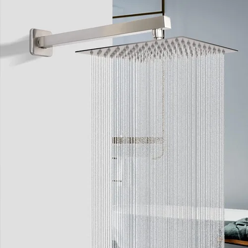 Vista 7 de Cabezal de ducha con brazo de extensión, cuadrado de alta presión con brazo de ducha, cobertura de cuerpo completo de cascada de lluvia de acero
