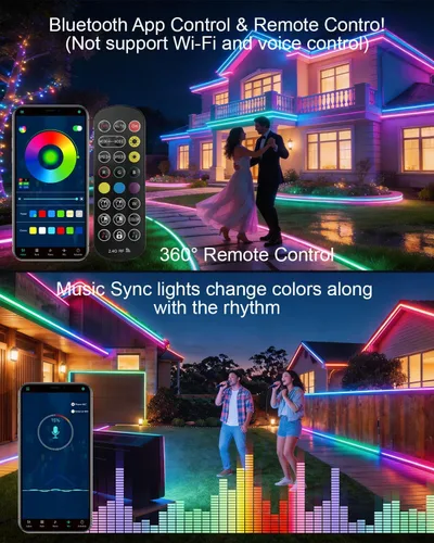 Vista 3 de Luces de tira LED COB, RGB Smart IC, IP67 Impermeable, Regulable 20FT/6M, Tira de luz con flujo de color con control de aplicación y sincronización