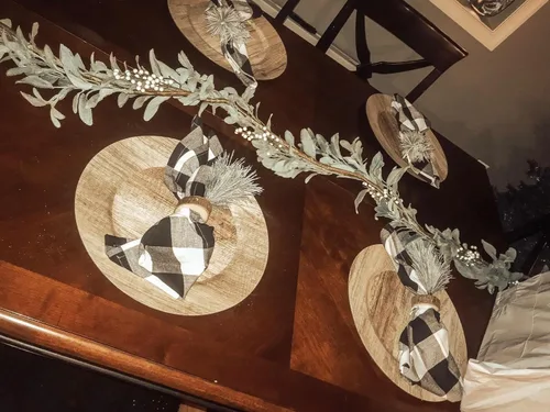 Vista 3 de Servilleteros de madera rústica, hecho a mano, creativo, soporte redondo para mesa de cena y decoración de fiesta de boda (10)