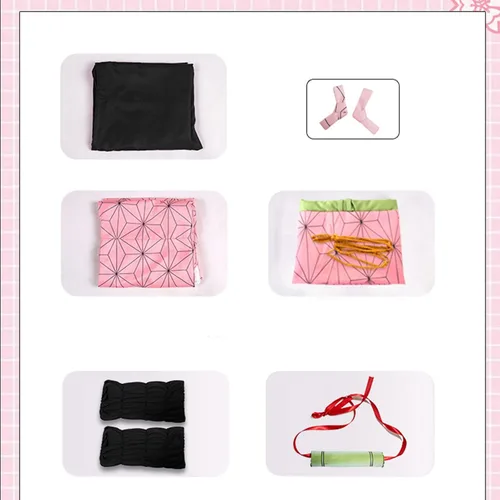Vista 5 de TMSREBU Nezuko - Conjunto completo de disfraz de Halloween con peluca y bambú para los fanáticos del anime