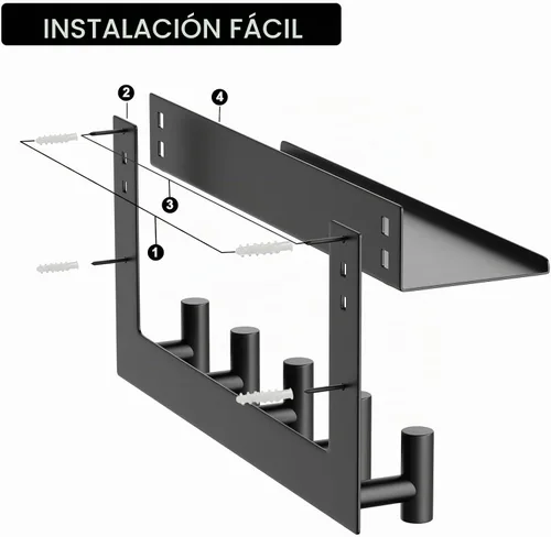 Vista 7 de VAEHOLD Perchero de pared con ganchos de pared con ganchos de pared superior e inferior doble estante de entrada con 5 ganchos de acero inoxidable