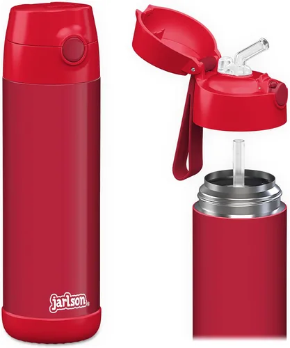 Vista 12 de Jarlson® CHARLI - Botella de agua para niños [12 onzas], botella térmica de acero inoxidable con pajilla, botella de agua aislada a prueba