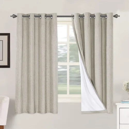 Vista 255 de H.VERSAILTEX Cortinas 100% opacas con aislamiento térmico, texturizadas, de lino, con bloqueo completo de calor y luz, para sala de estar y Negro