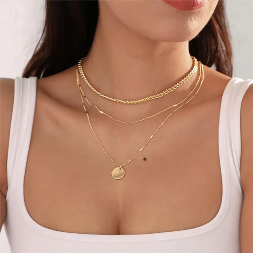 Vista 2 de ASCOMY Collares en capas para mujer, delicado collar de oro chapado en oro de 14 quilates, collar de espiga para mujer, collar de cruz de perlas