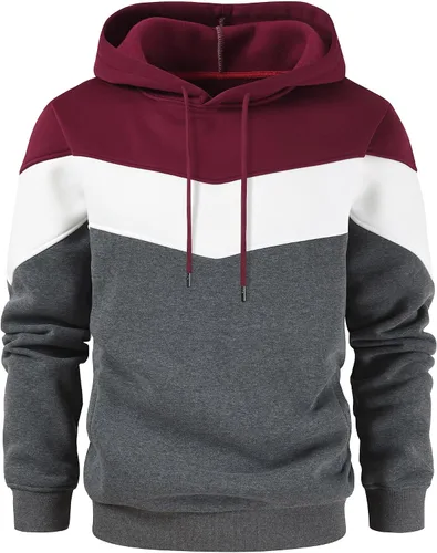 Vista 9 de Gesean - Sudadera con capucha para hombre, diseño de bloques de color, estilo suéter, manga larga, casual, con bolsillo