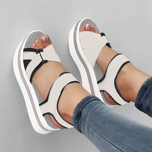 Vista 3 de Dheva-C Sandalias para mujer, cómodas, con punta abierta, informales, de cuña con velcro, para verano, con plataforma para caminar, con correa al