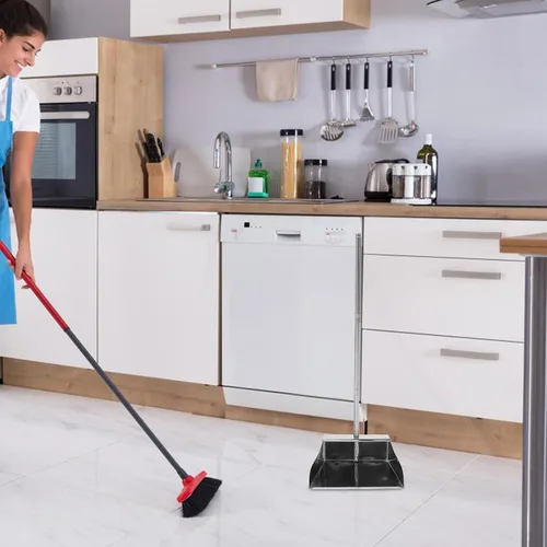 Vista 6 de Lurrose Recogedor vertical con mango largo, pala de basura de gran capacidad para limpieza del hogar, agarre ergonómico, diseño resistente al