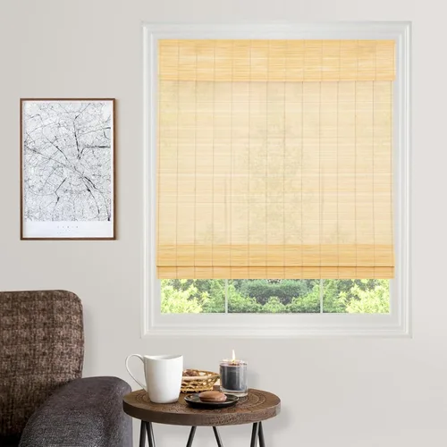 Vista 7 de Persianas romanas de bambú inalámbricas, persianas opacas beige, persianas de bambú para ventanas, puertas, puerta francesa