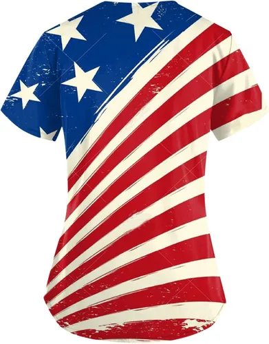 Vista 2 de Camiseta de trabajo con estampado de corte clásico, de manga corta para mujer, cuello en V, elástica, ajustada