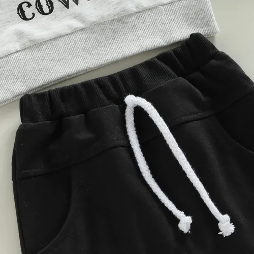 Vista 6 de AEEMCEM Conjunto de 2 piezas de sudadera con estampado de vaca y pantalones deportivos occidentales para niños pequeños para otoño e invierno