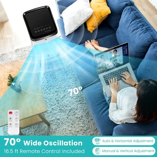 Vista 5 de GOFLAME Enfriador de aire evaporativo portátil, ventilador humidificador 3 en 1 con control remoto, tanque de agua de 3.5 L, 2 paquetes de hielo, 4