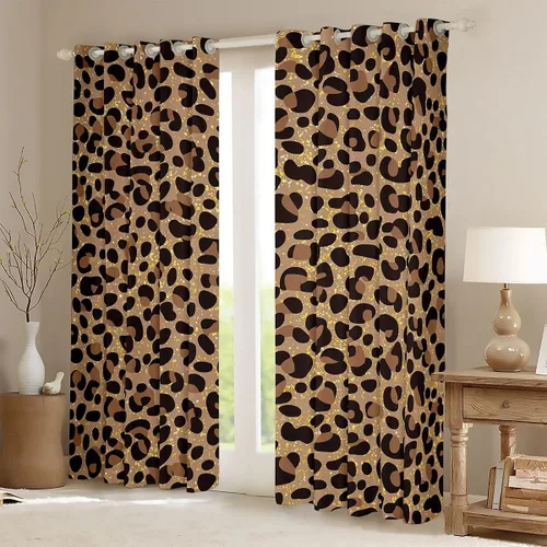 Vista 2 de Feelyou Cortinas opacas con estampado de leopardo para dormitorio, sala de estar, safari, cortinas de oscurecimiento de habitación con purpurina