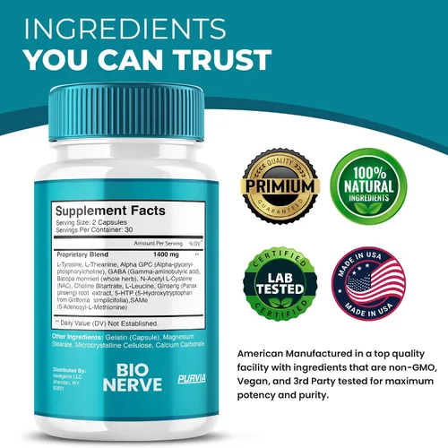 Vista 3 de Paquete de 2 cápsulas Bio Nerve, pastillas de suplemento BioNerve Plus Cápsulas de fórmula de bienestar premium, ingredientes naturales avanzados