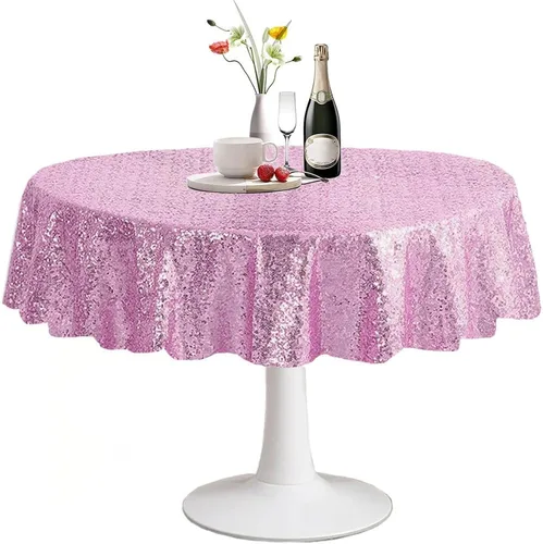 Vista 84 de Manteles redondos de lentejuelas negros para fiestas, de 121,9 cm, mantel redondo de purpurina ajustado, pequeño, lindo y dulce, para boda