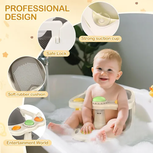 Vista 3 de Asiento de baño para bebés de 6 meses en adelante, asiento de baño antideslizante para bebé y recién nacido con ventosas, asiento seguro para bañera