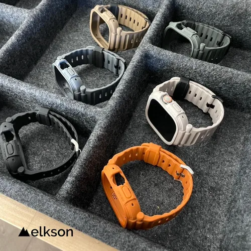 Vista 6 de elkson Funda con banda para Apple Watch Ultra de 49mm 3/2/1 con protector de pantalla de vidrio templado, Serie Quattro Pro resistente para correa