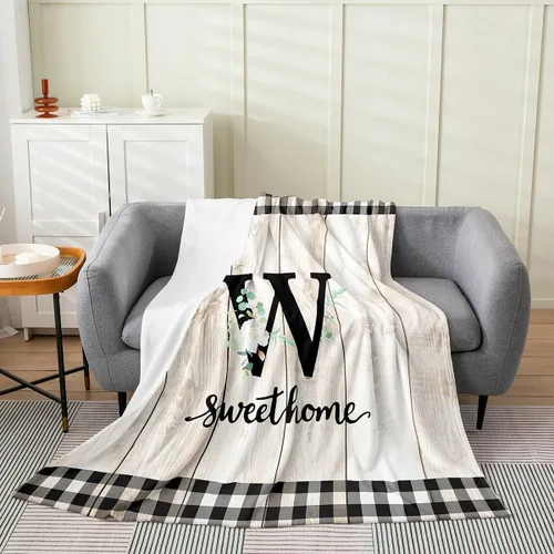 Vista 11 de Erosebridal Manta de franela de letras iniciales B, manta de vellón con letras ABC, 40 x 50 pulgadas, decoración rústica de granja, manta de felpa