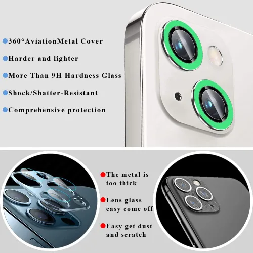Vista 7 de Protector de lente de cámara luminoso brillante compatible con iPhone 13 (6.1 pulgadas)/13 Mini (5.4 pulgadas), vidrio templado ultra