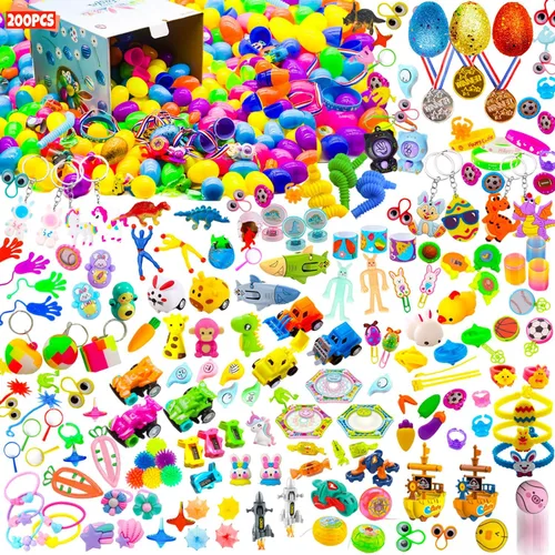 Vista 8 de 100 huevos de Pascua rellenos con juguetes novedosos, colores brillantes para cestas de Pascua, recuerdos de fiesta de Pascua y caza