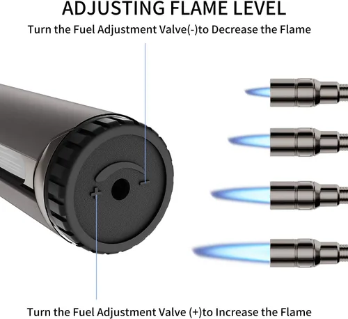 Vista 2 de Encendedor de butano Megainvo, antorcha larga recargable, con ventana visual de combustible, cuello flexible, resistente al viento, para parrilla