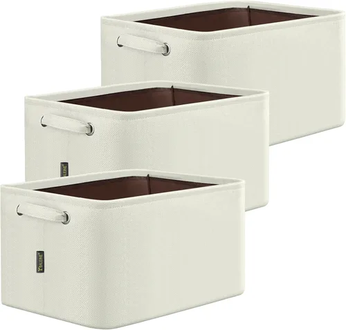 Vista 51 de BALEINE 1 paquete de contenedores de almacenamiento de tela para estantes, cestas de almacenamiento de lino para organizar, contenedores decorativos