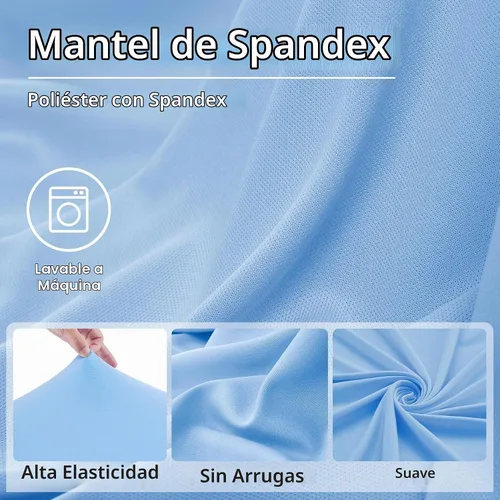 Vista 5 de Paquete de 2 manteles de elastano azul bebé de 6 pies con falda de mesa con volantes, manteles ajustables elásticos sin arrugas para mesas