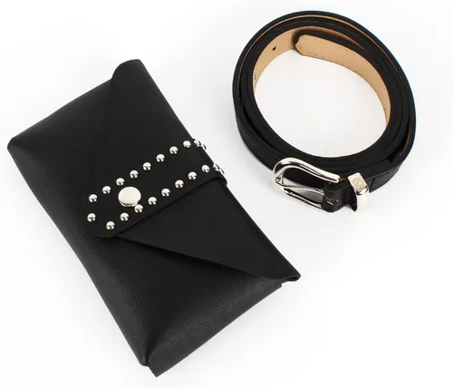Vista 2 de Riñonera con remache punk para mujer, con cinturón, bolsa para teléfono celular, para viajes, entrenamiento, correr, senderismo