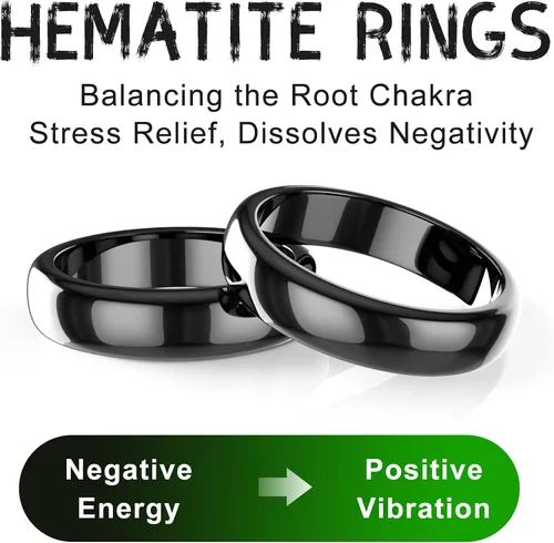 Vista 2 de Anillo de hematita para mujeres y hombres, unisex, anillo de piedras magnéticas genuinas para equilibrar la ansiedad, chakra raíz, absorbe energía
