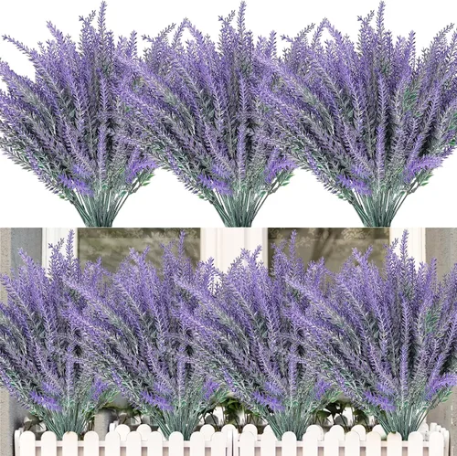Vista 12 de TURNMEON 20 paquetes de flores artificiales de otoño para exteriores, decoraciones de otoño, resistentes a los rayos UV, lavanda artificial