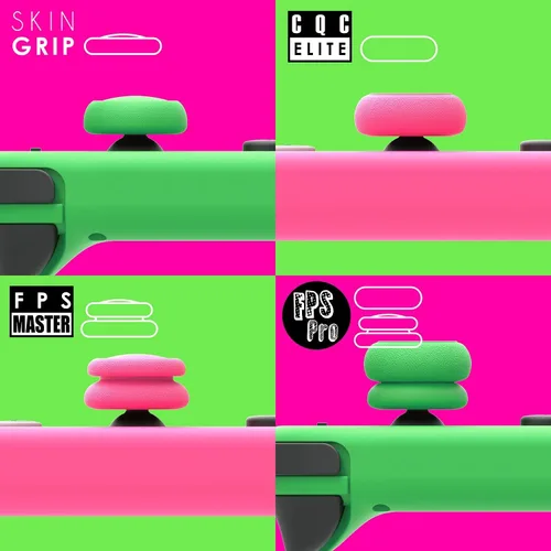 Vista 4 de Skull & Co. Skin, CQC and FPS Thumb Grip Set Joystick Cap Analog Stick Cap for Nintendo Switch Joy-Con Controller - Neon Pink+Green, 3 Pairs(6pcs)