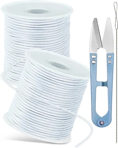 Vista 9 de FIVEIZERO 2 Rollos de Cuerda Elástica Negra para Pulseras Total 330 Pies, Cordón Elástico de 1mm, 1.2mm, 1.5mm para Enhebrar con Aguja