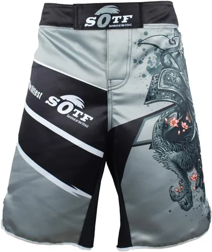 Vista 2 de pantalones cortos deportivos gris Muay Thai Boxeo troncos MMA para hombre