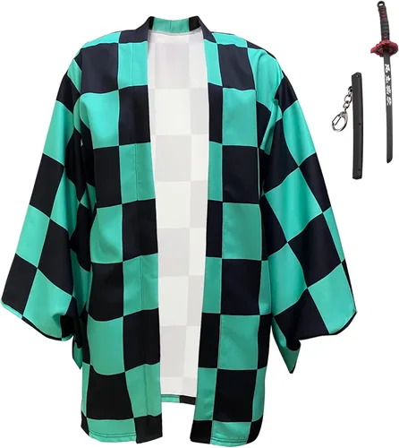 Vista 2 de TUMUSKER Kamado Tanjirou Costume Cosplay Kimono Cloak Cape Halloween Outfit for Adults Kids Children Cloak only