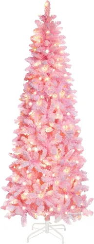 Vista 14 de MUPATER Árbol de Navidad artificial de 6 pies en forma de lápiz, con soporte de metal, luces blancas cálidas, árbol de Navidad delgado preiluminado