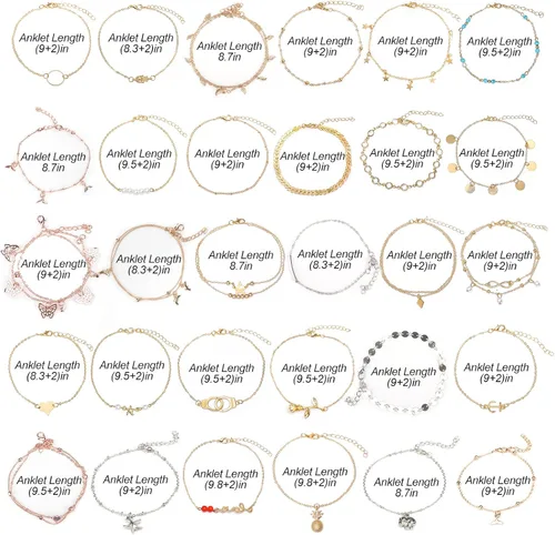 Vista 7 de ESRICH Juego de 3040 pulseras de tobillo para mujeres y niñas, oro rosa, oro dorado, plata rosa, tobilleras de joyería para mujer, joyería de playa