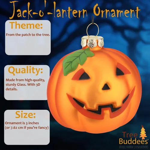 Vista 2 de Tree Buddees Jack-O-Lantern - Adorno de cristal soplado para Halloween, Acción de Gracias, Navidad