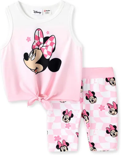 Vista 13 de Disney Stitch, Frozen, Minnie Mouse, Princesa, Winnie Tank Top+Shorts Dolphin para niñas, conjunto deportivo de entrenamiento de verano