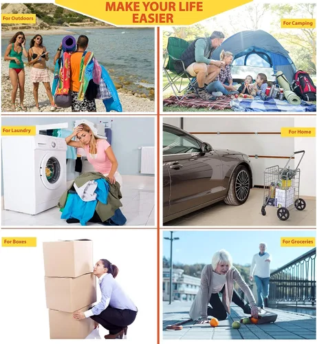 Vista 2 de Wellmax Paquete de carrito de compras de comestibles con carrito de plataforma plegable de 330 libras
