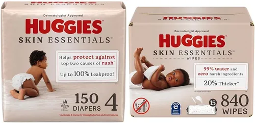 Vista 14 de Huggies Paquete de Skin Essentials: pañales Huggies Skin Essentials, talla 1 (8-14 libras), 204 unidades y toallitas para bebés, 15 paquetes