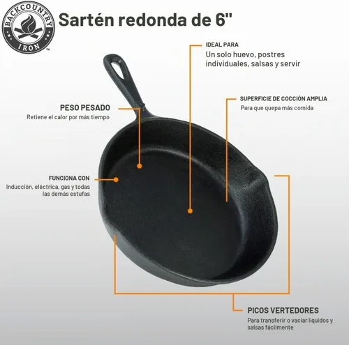 Vista 4 de Sartén redonda de hierro fundido pre-sazonado de 6-1/2 pulgadas