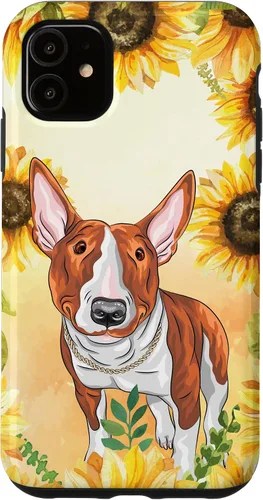 Vista 5 de iPhone 15 Lindo perro de acuarela Bull Terrier - Estuche de flores florales de girasol