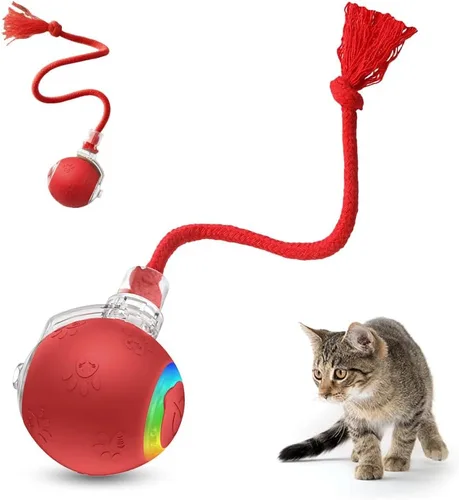 Vista 9 de Juguete interactivo para gatos, juguetes para gatos de interior, juguete automático de bola, juguete de bola de persecución para gatos con cola