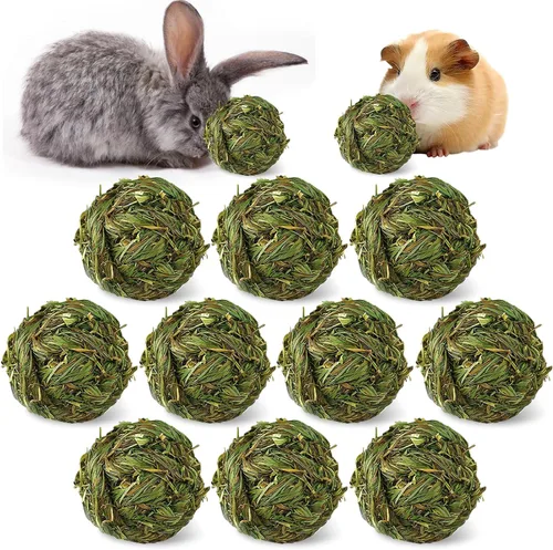 Vista 9 de Hamiledyi Pelota masticable de conejo, bola de hierba de Timothy, tejida natural, juguetes para masticar, bolas de juego de actividades