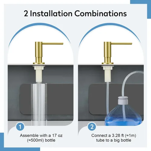 Vista 4 de Dispensador de jabón para fregadero de cocina con botella de 17 onzas y kit de tubo de extensión de 40 pulgadas, dispensador de jabón integrado