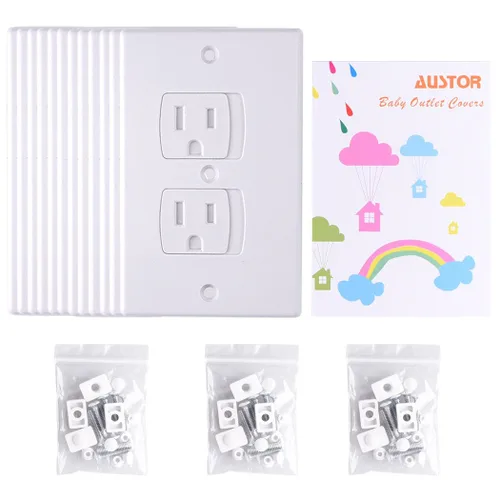 Vista 7 de AUSTOR Paquete de 12 fundas eléctricas de seguridad para bebés Placa de cierre automático de los enchufes del zócalo de la pared de la seguridad