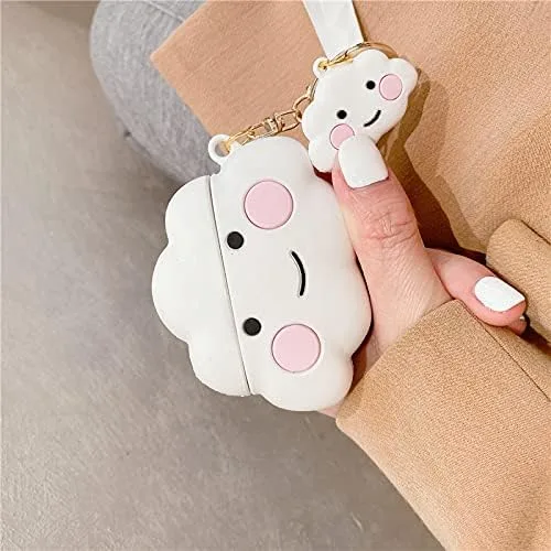 Vista 4 de Linda funda para AirPod Pro para Apple AirPods 2019 con clip llavero pulsera silicona suave color blanco 3D dibujos animados verano lindo encantador