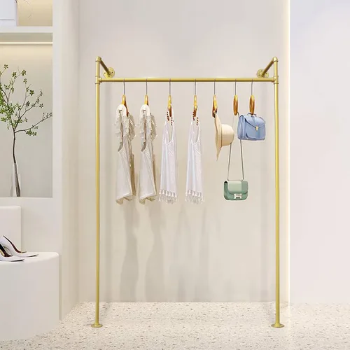 Vista 7 de DYRABREST Perchero de pared moderno de metal dorado para almacenamiento de ropa, soporte de exhibición de ropa comercial, perchero portátil