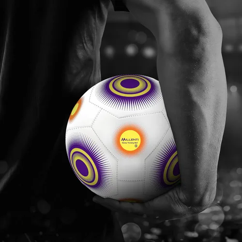 Vista 3 de Millenti Balón de fútbol de entrenamiento de equipo, tamaño 5, color blanco y morado, diseño de alta visibilidad y fácil de seguir